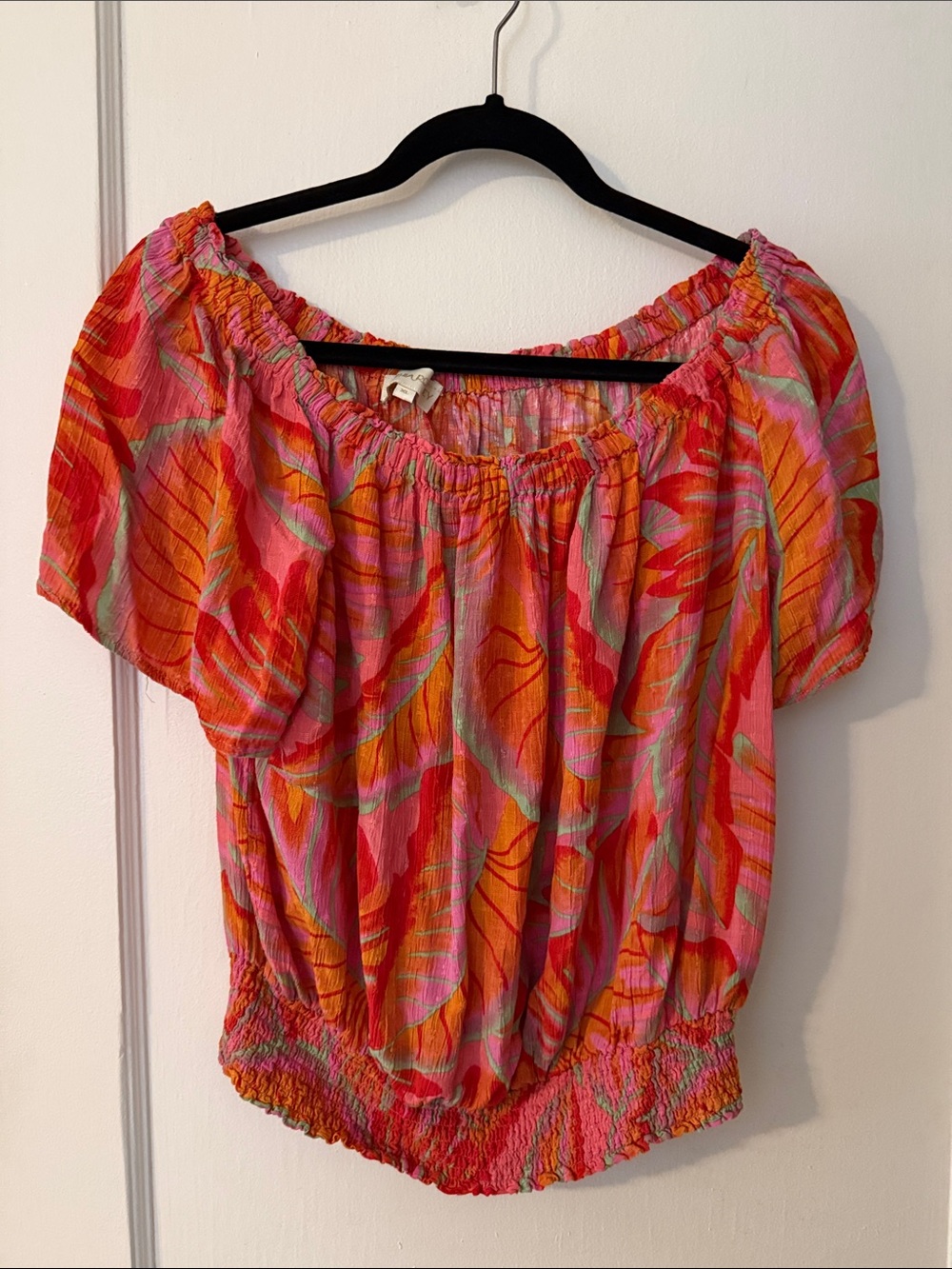 Cynthia Rowley Pink & Orange Tropical Off-Shoulder Blouse